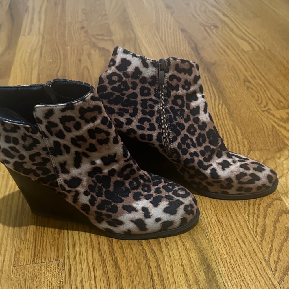 Leopard Print Wedge Ankle Boots